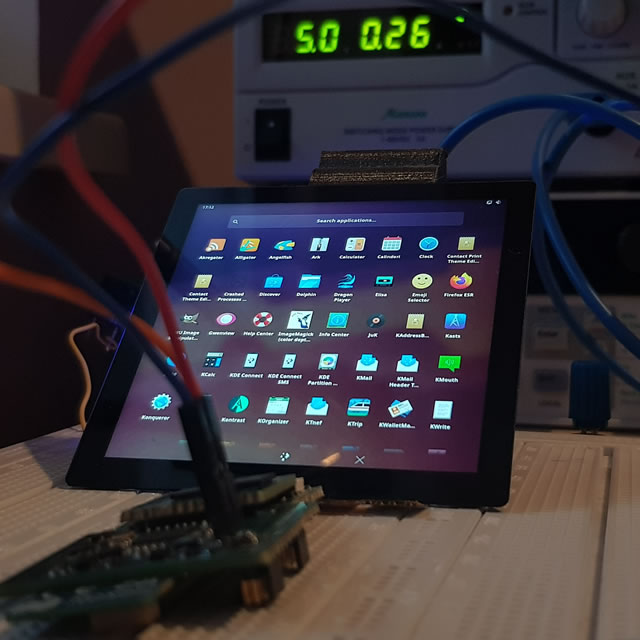 Demo device showing menu of KDE Plasma Mobile