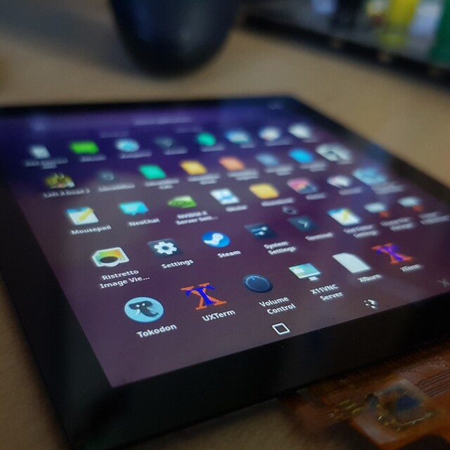 Demo device showing menu of KDE Plasma Mobile